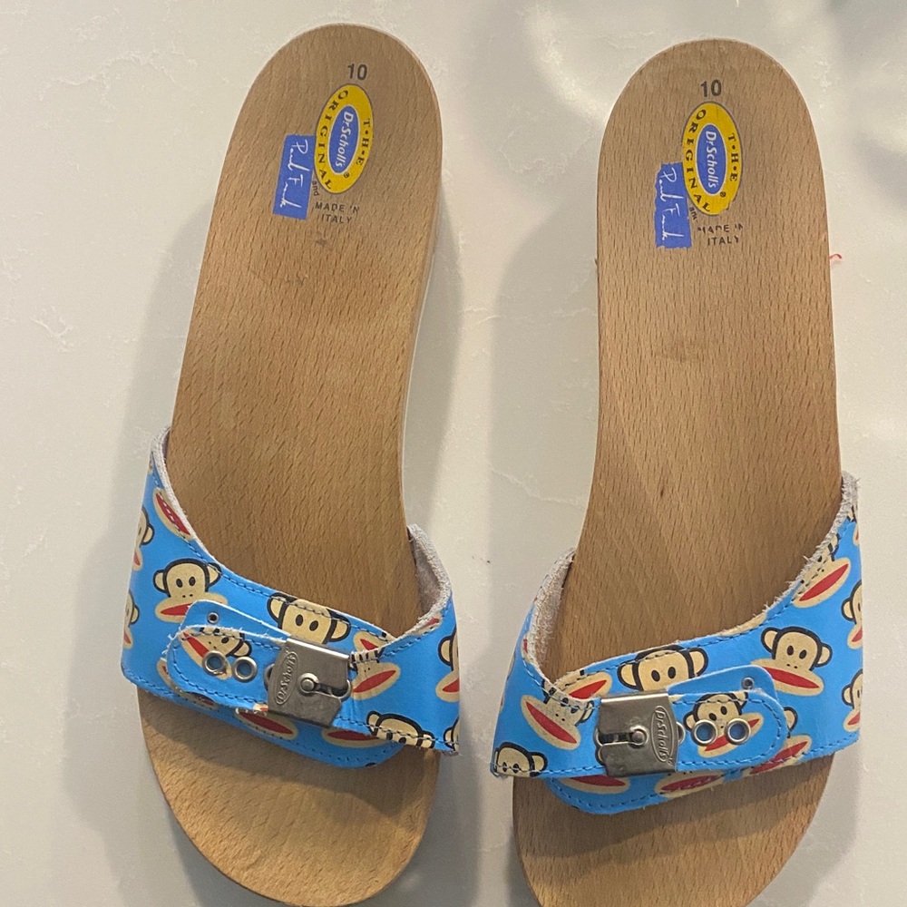 Paul Frank Blue Monkey Print Slide Sandals